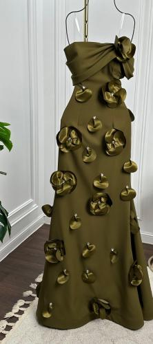 فستان سهره فخم لون زيتي