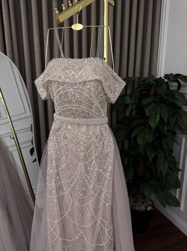 فستان سهره فخم لون البيج