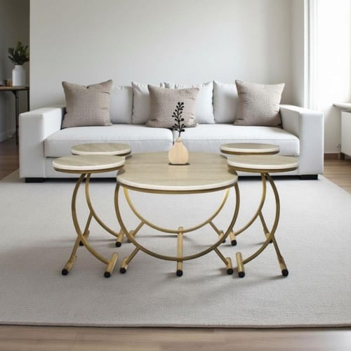 طقم طاولة تقديم حديد سطح خشب ويوجد الوان أخرى