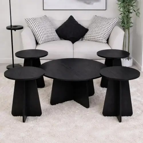 طقم طاولات مع 4 خدمة خشب سنديان اسود