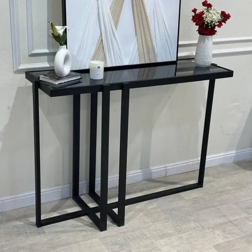 كونسول - مدخل حديد أسود زجاج أسود شفاف