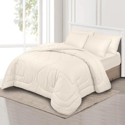 Hotel striped two-person bedspread 6 pieces - beige