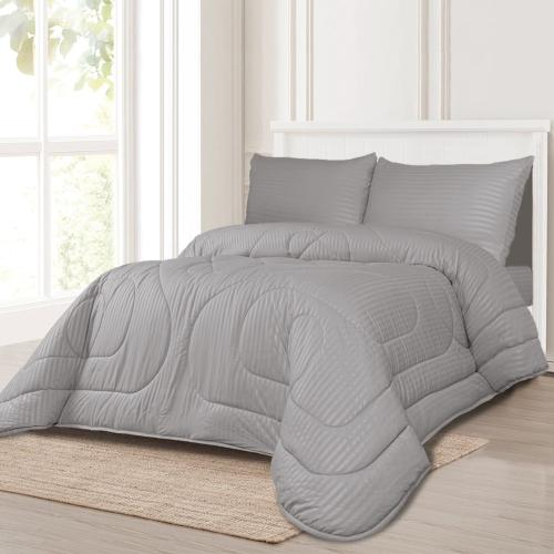 Hotel striped 4-piece bedspread, one and a half meters, gray