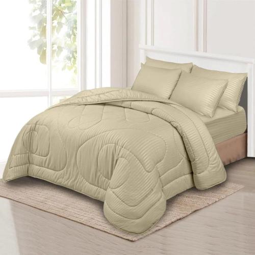 Hotel striped two-person bedspread 6 pieces - beige