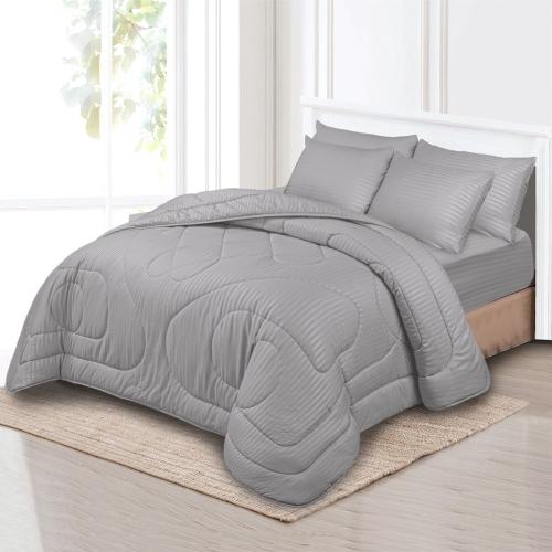 Hotel striped two-person bedspread 6 pieces - gray