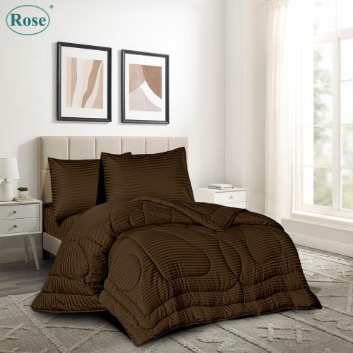 Hotel striped duvet set for one and a half beds - burnt brown
