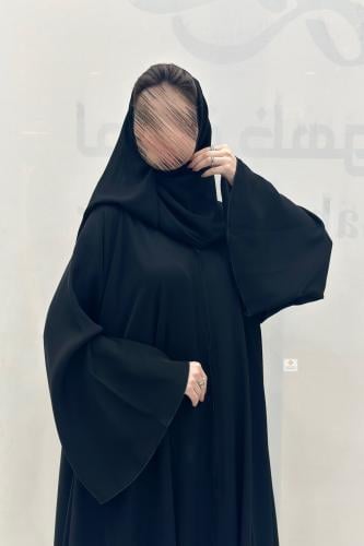 عبايه دبل كلوش بقماش انترنت اسود بتحديد اسود