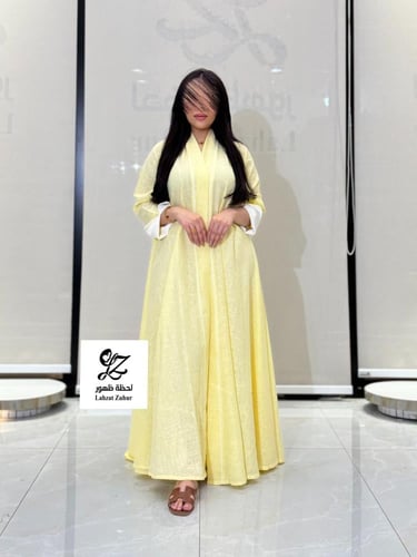 عبايه دبل كلوش بقماش لنن هندي اصفر