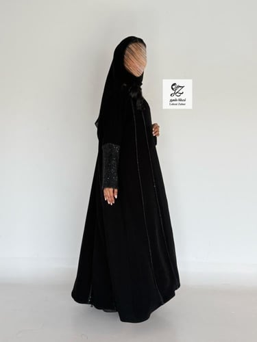 عبايه سمو كلوش بقماش كريب اندنوسي بتدخيل شيفون لمع...