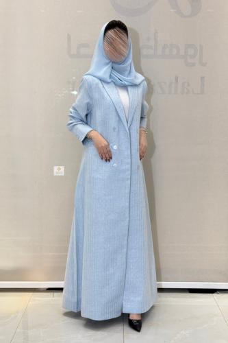 بليزر صيفي لون سماوي بقماش لنن هندي