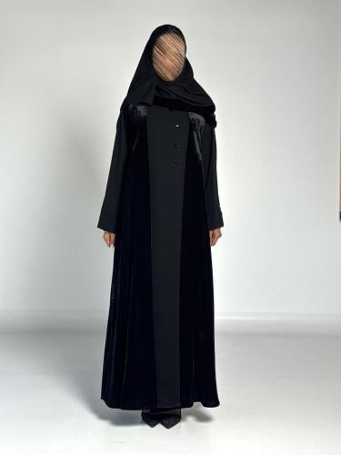 عبايه غدير بقماش إندونيسي بتدخيل مخمل كوري