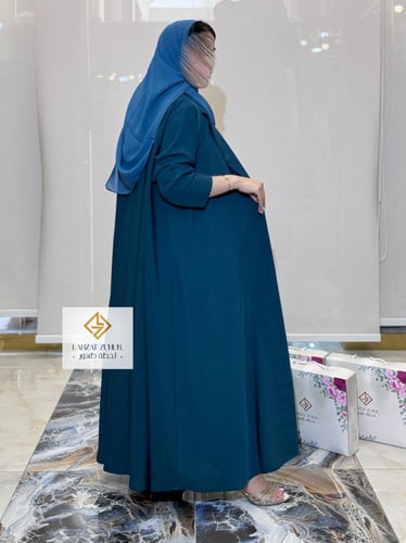 طقم عبايه بليزر مع فستان تركوازي