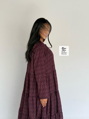 عبايه ركاما طبقات نص كلوش مبطن ربيانه عنابي