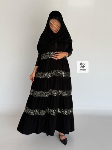 عبايه علاء الصيفيه بقماش ملكي اسود بتدخيل شيفون لم...