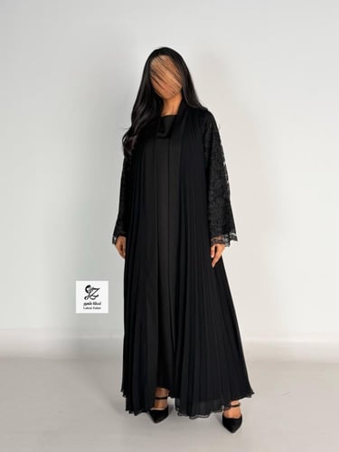 عبايه دبل كلوش مكسره بتدخيل كم دانتل مع كرستال