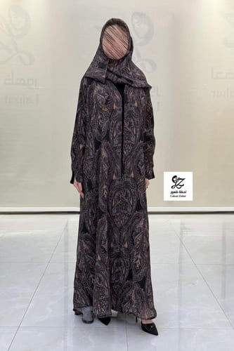 عبايه شغف بقماش شيفون هندي مشجر مع الطرحه