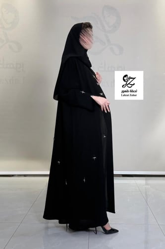 عبايه رموش بقصه A بقماش سيراميك اسود فاحم