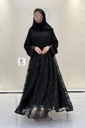 عبايه دبل كلوش بقماش دانتيل صيفي اسود