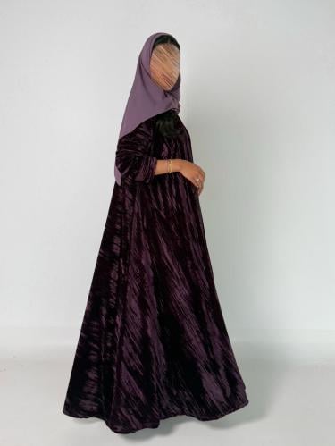 عبايه دبل كلوش بقماش مخمل كوري مكسر لون موف