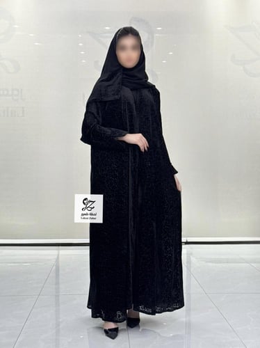 عبايه ميلاف بقماش مخمل مشجر بقصه كلوش
