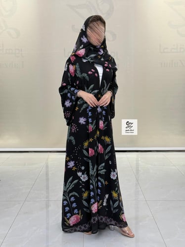 عبايه نسايم كلوش بقماش شيفون مشجر