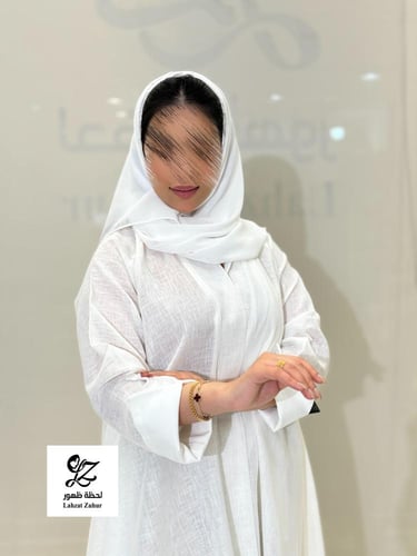 عبايه دبل كلوش بقماش لنن هندي ابيض