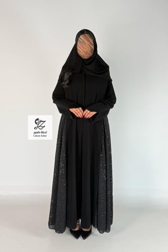 عبايه حصه كلوش بقماش كريب اندونسي مع ترتر فخم اسود