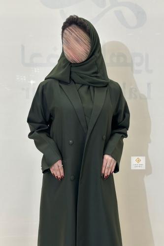 عبايه بليزر رسمي مبطنه بقماش كريب لون زيتي