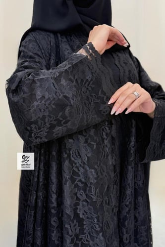 عبايه دبل كلوش بقماش دانتيل صيفي اسود