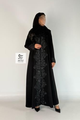 عبايه ترف بقماش كريب اندنوسي بتدخيل شك فخم