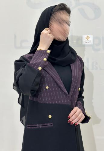 عبايه بليزر رسمي مبطنه بقماش كريب كتان مخطط موف