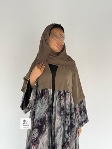عبايه ريماس كلوش بقماش حرير مع شيفون مشجر