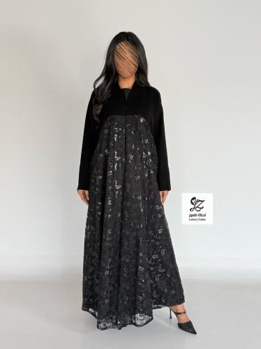 عبايه ميعاد بقماش اندنوسي اسود بتدخيل دانتيل مطرز...