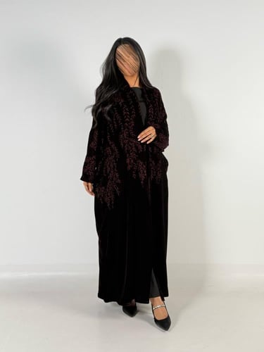 عبايه جيلان نص بشت فراشه بقماش مخمل كوري بتدخيل تط...