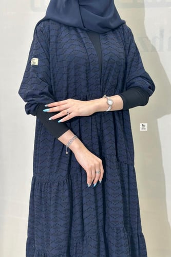 عبايه كلوش ركاما كامل طبقات كم استرتش كحلي