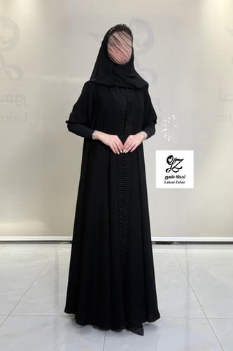 عبايه الماس دبل كلوش بقماش مكلي اسود بتدخيل تطريز...