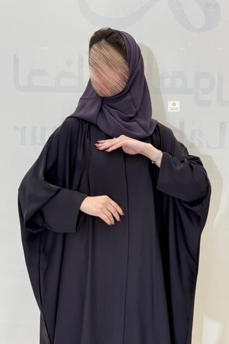 عبايه نص بشت فراشه بقماش حرير صيفي لون موف غامق