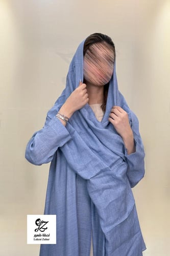 عبايه شهد كلوش بقماش لنن طبيعي لون سماوي