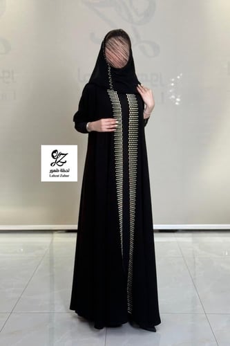 عبايه الماس دبل كلوش بقماش مكلي اسود بتدخيل تطريز...