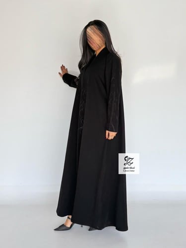 عبايه الماس بقماش سيراميك اسود تطريز اسود