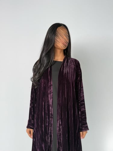 عبايه دبل كلوش بقماش مخمل كوري مكسر لون موف