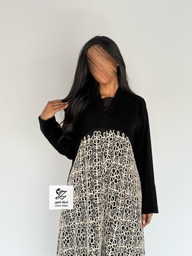 عبايه وعد كلوش قماش اندنوسي مع دانتيل جوبير بيج مع...