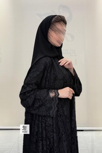 عبايه دبل كلوش بقماش دانتيل صيفي اسود