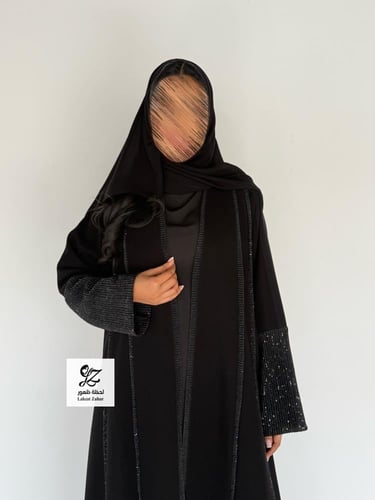 عبايه سمو كلوش بقماش كريب اندنوسي بتدخيل شيفون لمع...