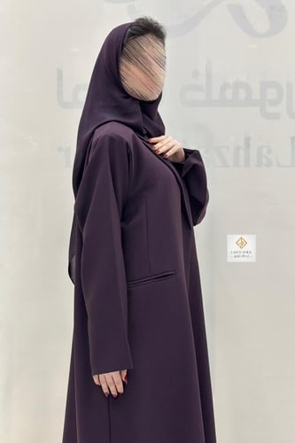 عبايه بليزرمبطنه بقماش كريب لون موف