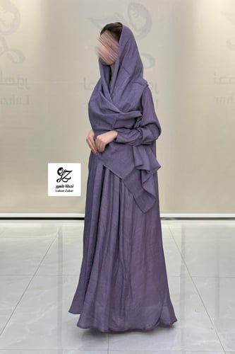 عبايه شهدكلوش بقماش لنن لون موف فاتح