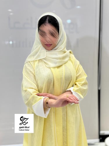 عبايه دبل كلوش بقماش لنن هندي اصفر