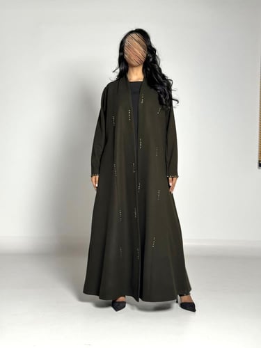 عبايه الماس بقماش جوخ شتوي زيتي