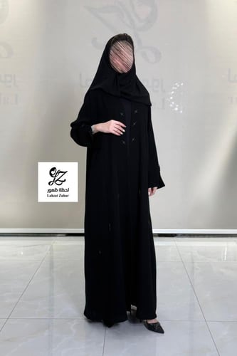 عبايه رموش بقصه A بقماش سيراميك اسود فاحم