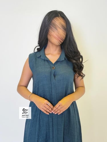 عبايه سفر قطعتين فستان وعبايه بقماش لنن بحريني